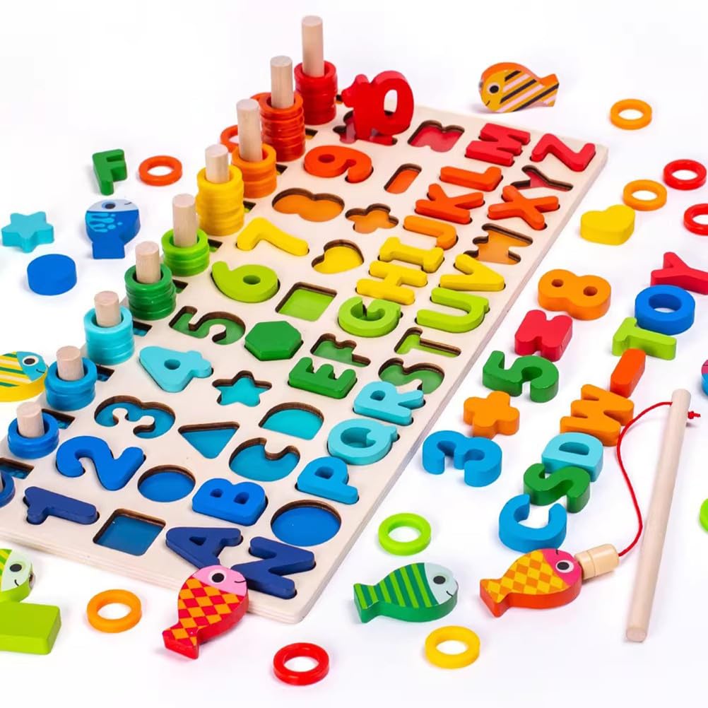 Montessori - Rompecabezas de números para niños pequeños, juego de apilamiento de forma de conteo de clasificadores