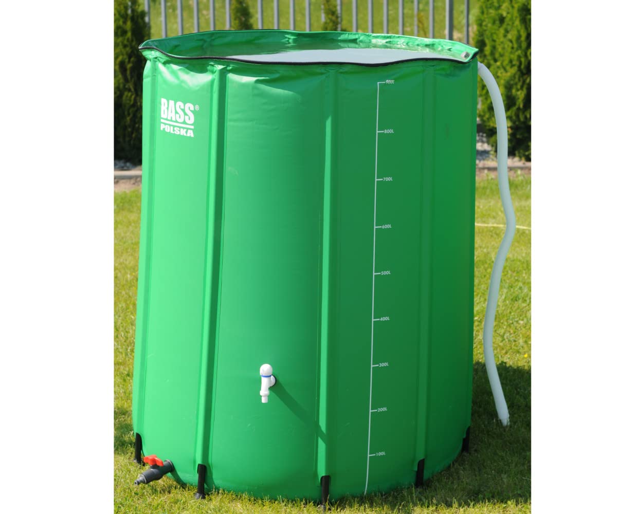 BASS POLSKA Barril de Agua de Lluvia contenedor de Agua de Lluvia del canalón Tanque de Agua de Lluvia práctico Grifo Plegable fácil de Usar con conexión rápida 1000l ⌀ 100 x 125 cm