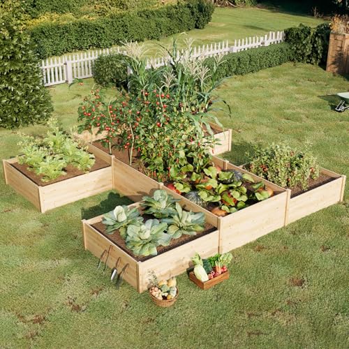 AMERLIFE 12x12x2 FT Wooden Raised Garden Bed, H-Shaped Planter Box with Double-Layer Design, 180 Cu. Ft Capacity for Outdoor Patio & Backyard