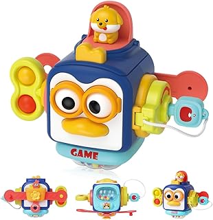 DAJASD Motor Skills Toy from 1 Year, 6 in 1 Activity Board from 1 Year, Montessori Toy for Baby 6 Months, Montessori Activity Cube, Sensory Toy Develops Attention and Patience