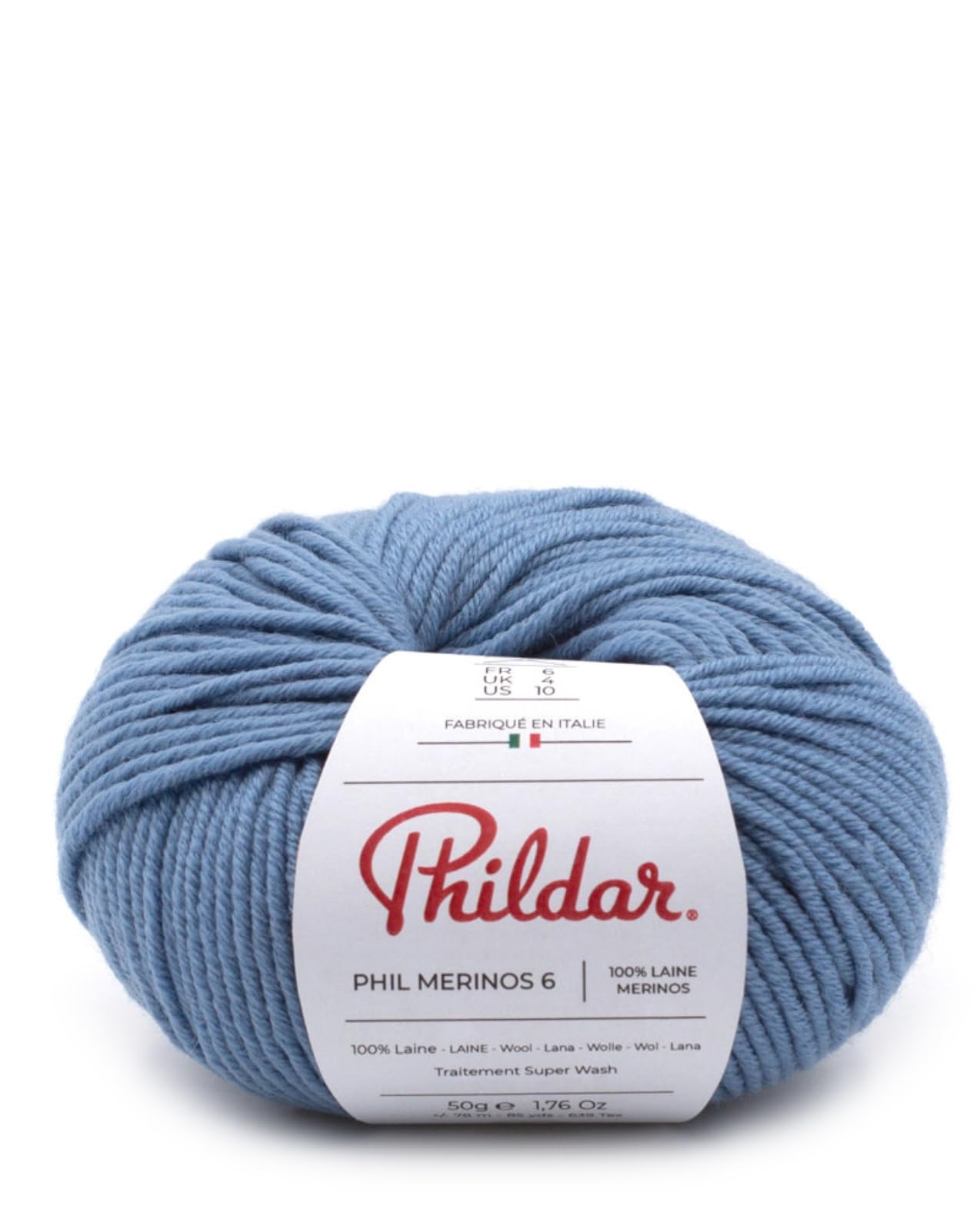Phildar - Pelote de Laine Phil Merinos 6 - Laine à Crocheter et à Tricoter - 100% LAINE (MERINOS) - Aiguille n°6 - Couleur BLEU