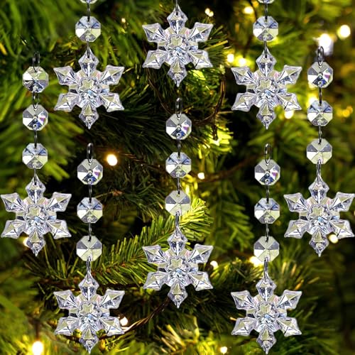 30Pcs Crystal Christmas Ornaments, Crystal Snowflake Ornament, Hanging Clear Acrylic Snowflake Ornaments, Christmas Tree Decorations for Xmas Tree/New Year Party/Winter Wonderland/Holiday Home Decor