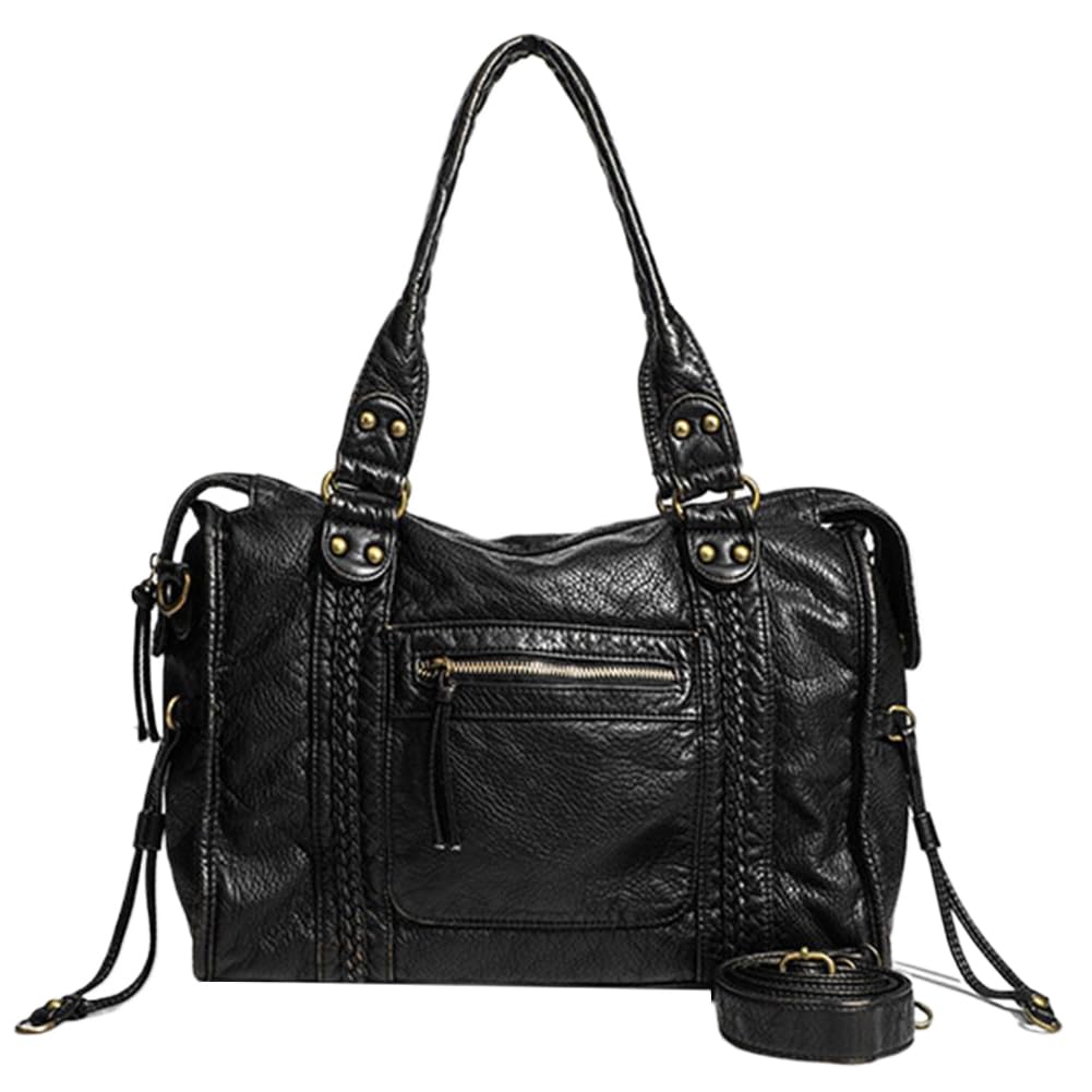 GSenhui Nieten Tragetasche Damen Groß Slouchy Handtasche Vintage Tasche Gross City Tote Bag Y2k Schultertasche Punk-stil Ledertasche Schwarz