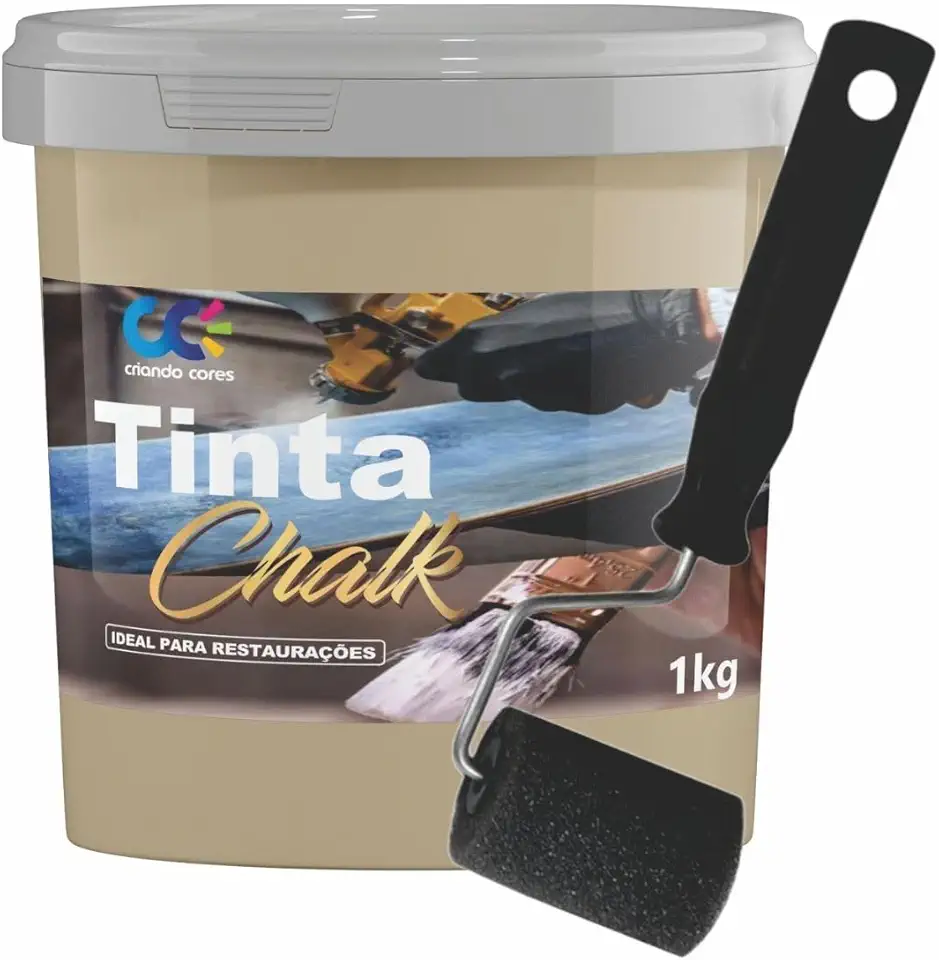 Tinta Chalk Universal 1,0Kg + Rolinho de 5cm Adere Qualquer Superfície Sem Primer (Bege Ginger)