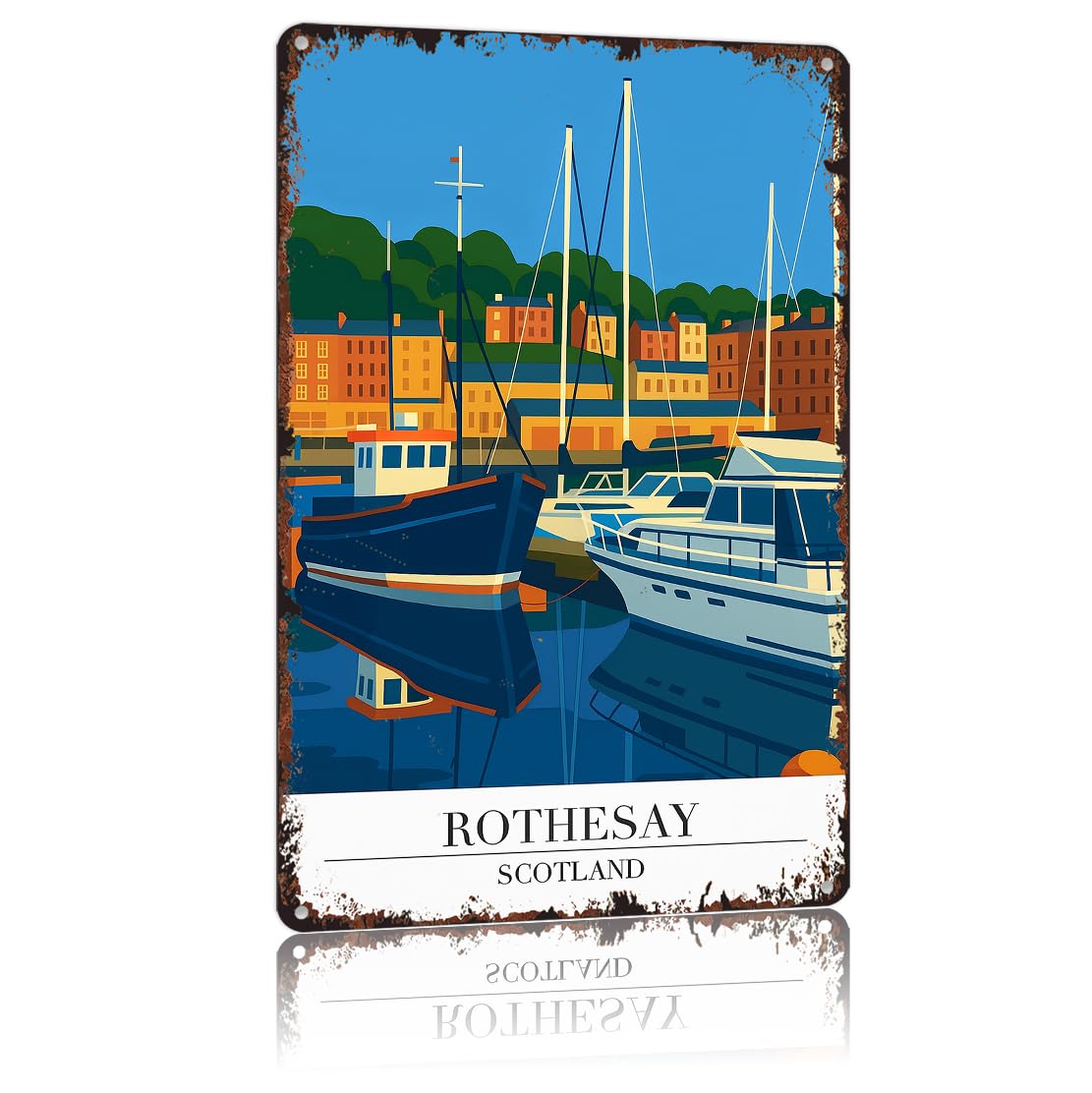 peiyeety Vintage Tin Sign Rothesay Scotland Poster Funny Metal Sign Aluminum 8x12inch For Bathroom Bedroom Living Room Wall Decor