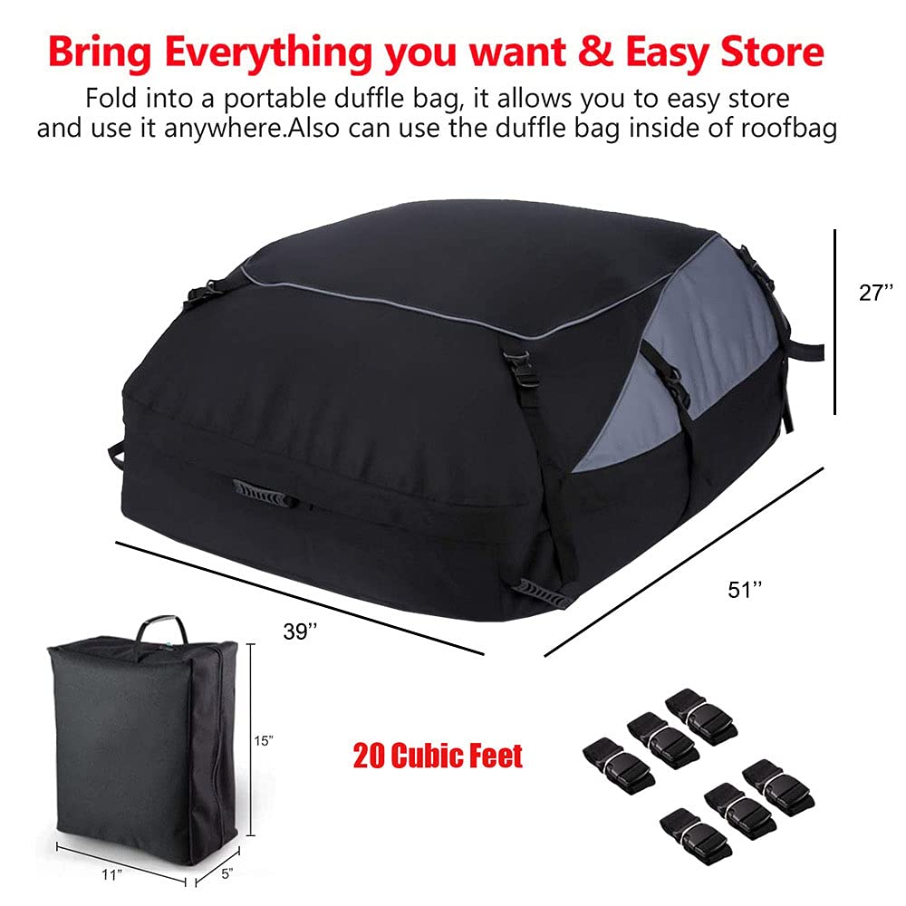 Bolsa de Techo de Coche y Soporte de Carga en la Azotea 15 Pies CúBicos Bolsa de Trabajo Pesado Bolsa de Almacenamiento Impermeable para Techo de Coche Bolsa Universal