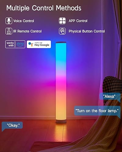 Miniatura 2 de Maksone Lámpara de pie LED, lámpara de esquina RGBW con aplicación Wi-Fi y control remoto, lámpara de pie moderna inteligente con sincronización de