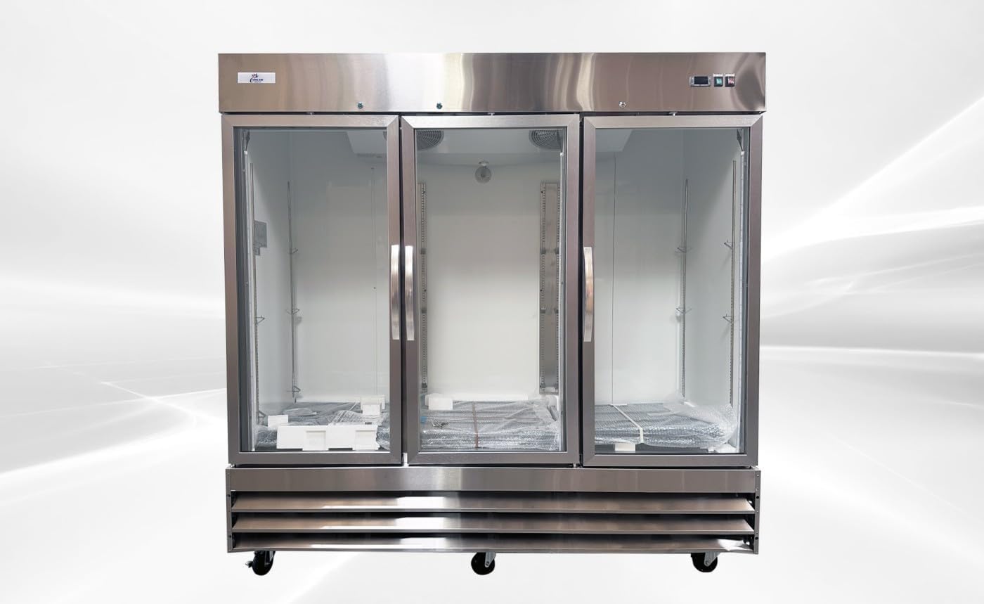 cooler depot Commercial Freezer Glass 3 Door Stainless Steel Exterior, Upright Reach in NSF 80"Width 9 Shelves, Display Merchandiser 65 cuft -8°F to 0°F CFG-3FFGSS