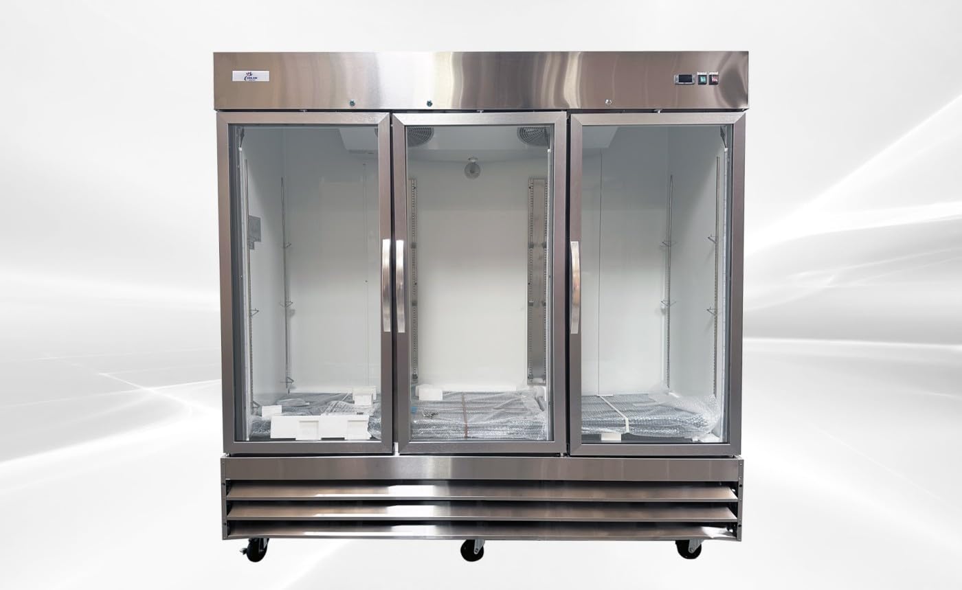 cooler depot Commercial Freezer Glass 3 Door Stainless Steel Exterior, Upright Reach in NSF 80"Width 9 Shelves, Display Merchandiser 65 cuft -8°F to 0°F CFG-3FFGSS on Fridge.com