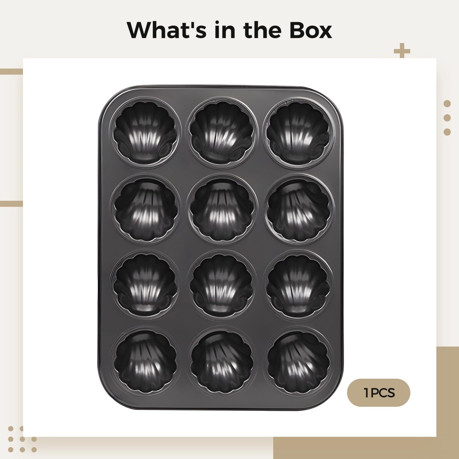 Moule à mini cakes 12 cavités, moule cannelé antiadhésif en acier carbone pour cuisson, idéal pour madeleines, brownies, muffins, utilisable au four jusqu'à 450 °F, démoulage facile, noir