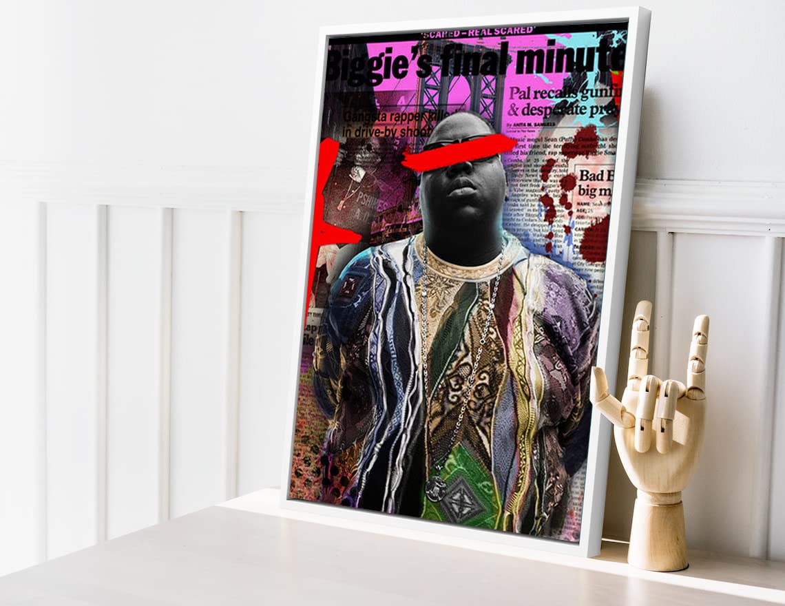 VERRE ART Printed Framed Canvas Painting for Home Decor Office Wall Studio Wall Living Room Decoration (14x22inch White Floater) - Biggie smalls