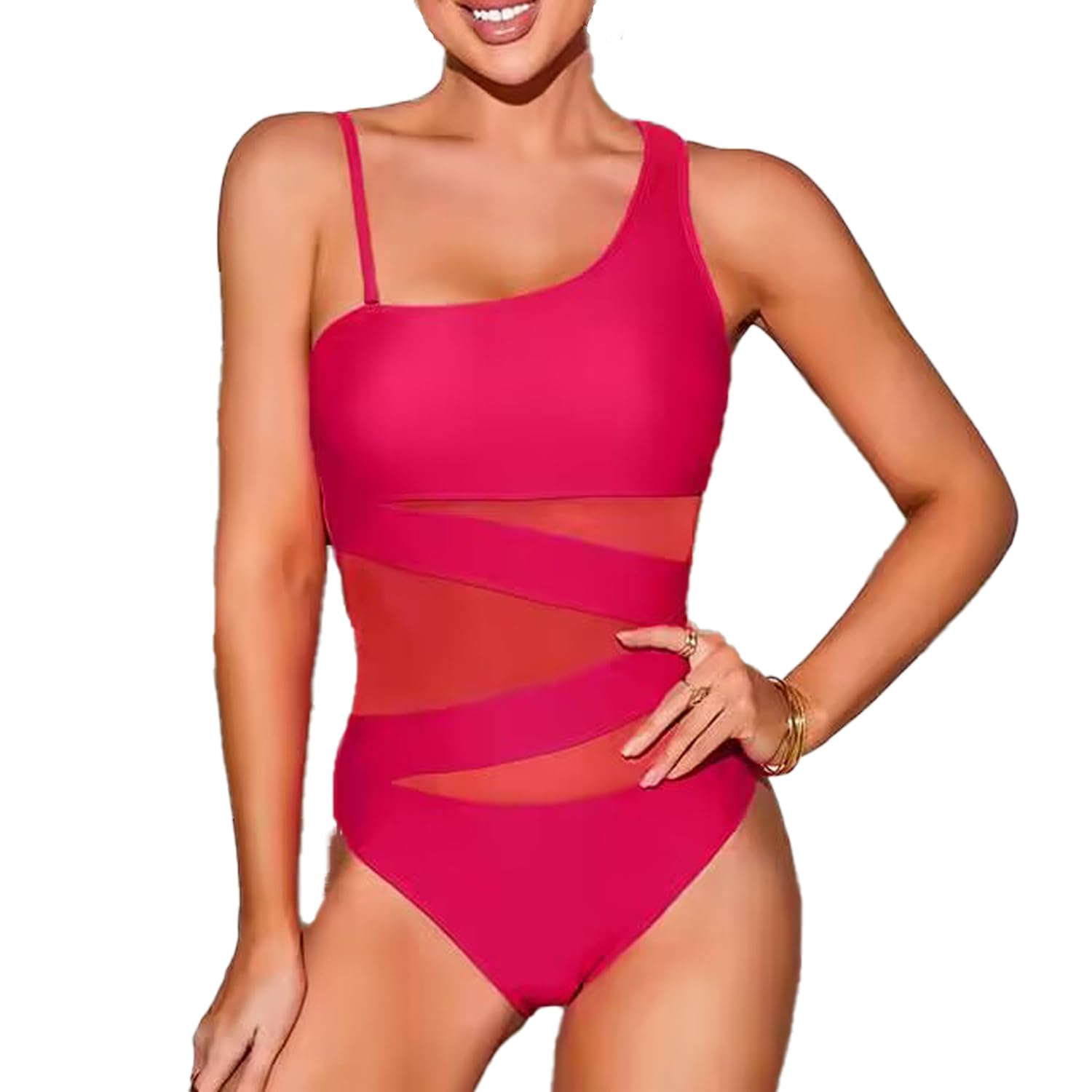 USUN Trajes de Baño De Una Pieza para Mujer Alta Cuello en V Control de Barriga Fruncido Bañador Reductores Barriga Monokinis Cintura Vintage Push Up Sexy Slim Fit Cintura Alta Bikini