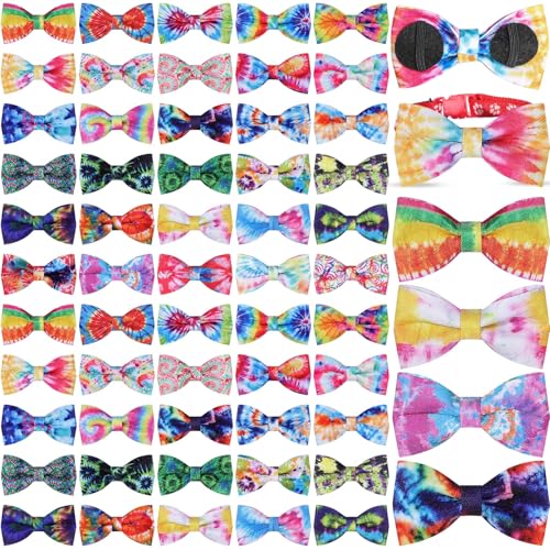 Cosblank 60 Pcs Dog Collar Bow Ties Bulk Dog Grooming Supplies Bowtie Accessories Puppy Bows Detachable Collar Charms for Small Medium Large Cat Pet Costume(Tie Dye)