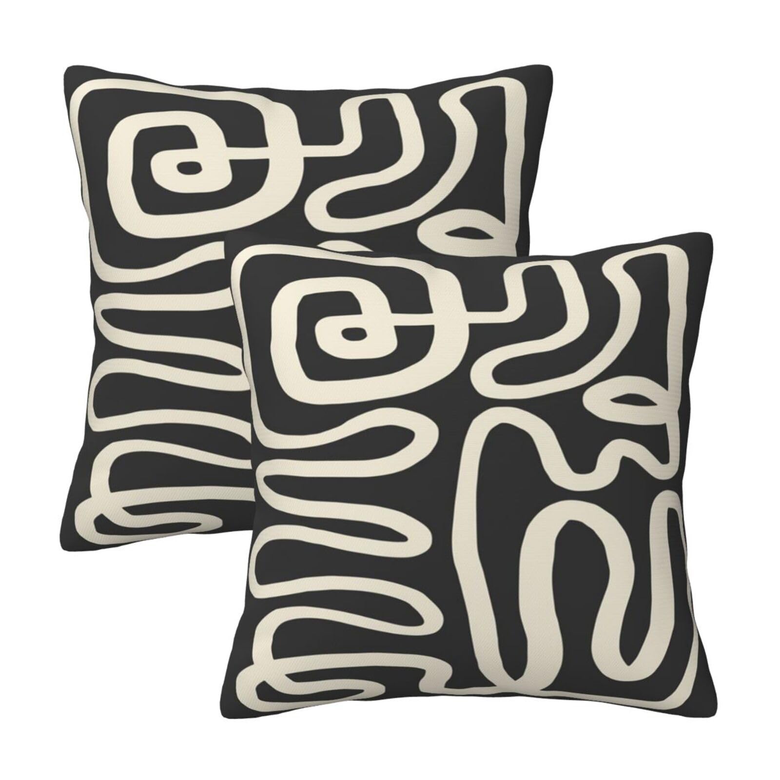 Black and Cream Throw Pillow Covers 18x18 Inch Set of 2 , Abstract Black and Beige Striped Farmhouse Decorative Pillowcases Modern Striped Cushion Covers for Sofa Living Room Bed Outdoor Home Decor