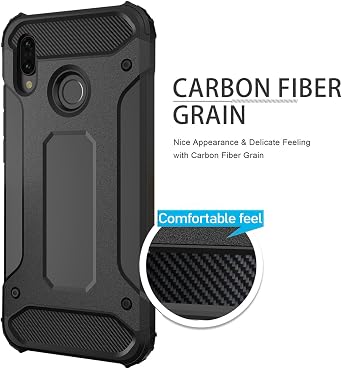 Phone Case for Huawei P Smart 2019 Case, Honor 10 Lite Case HD Screen Protector, Slim Hybrid Dual Layer TPU+PC Protective Phone Cover Shockproof Cases for Huawei P Smart 2019 Black