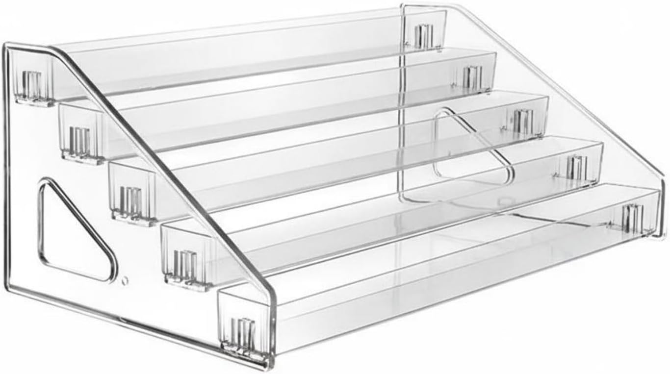 Display Shelf Acrylic Riser Stand Rack Organizer Clear Polystyrene Layered Steps For Pins Color Cards Collectibles Space Saving suitable for desktop bookshelf bedroom hobby room , 5 Layers