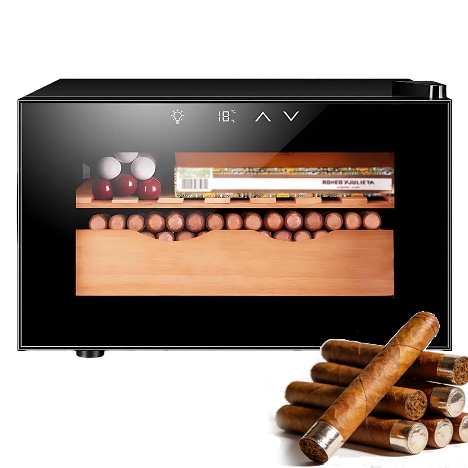 Elektrischer Zigarren-Humidorschrank, Humidor Zigarren Schrank Mit Zedernholzfutter, Eingebettet, 25 l Für 150 Zigarren, Temperatur 11–18 °c, Eräuscharm Und Energiesparend