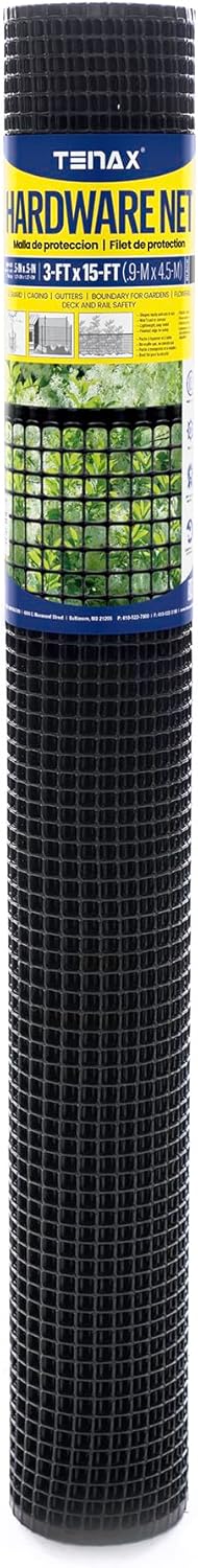 TENAX Garden Netting - Black Plastic Hardware Netting - 3' x 15' - Plastic