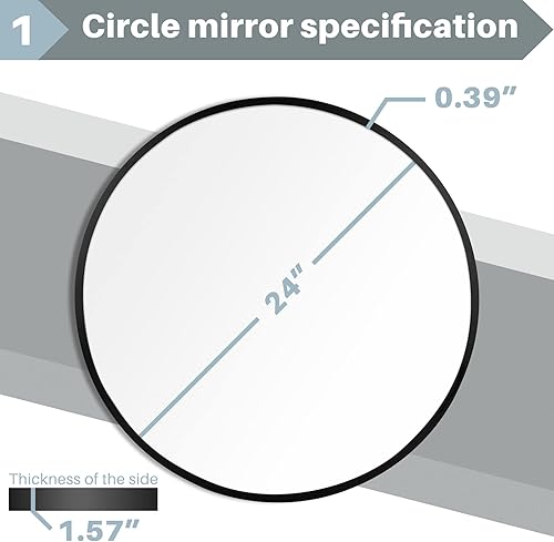 Miniatura 3 de Space Art Deco, Espejo redondo negro de 24 pulgadas, espejo de pared circular para baño, sala de estar, dormitorio, decoración de pared, tocador y