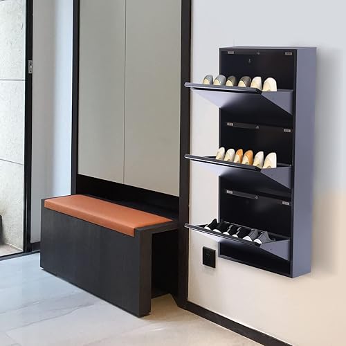 Miniatura 4 de DYRABREST Zapatero de metal con 3 cajones armario de almacenamiento de zapatos armario de almacenamiento de zapatos montado en la pared de 20