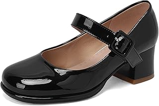 Block Heel Pumps for Women Round Toe Platform Ankle Strap with Buckle Mary Jane Dress Shoes Office Lady Party Dating