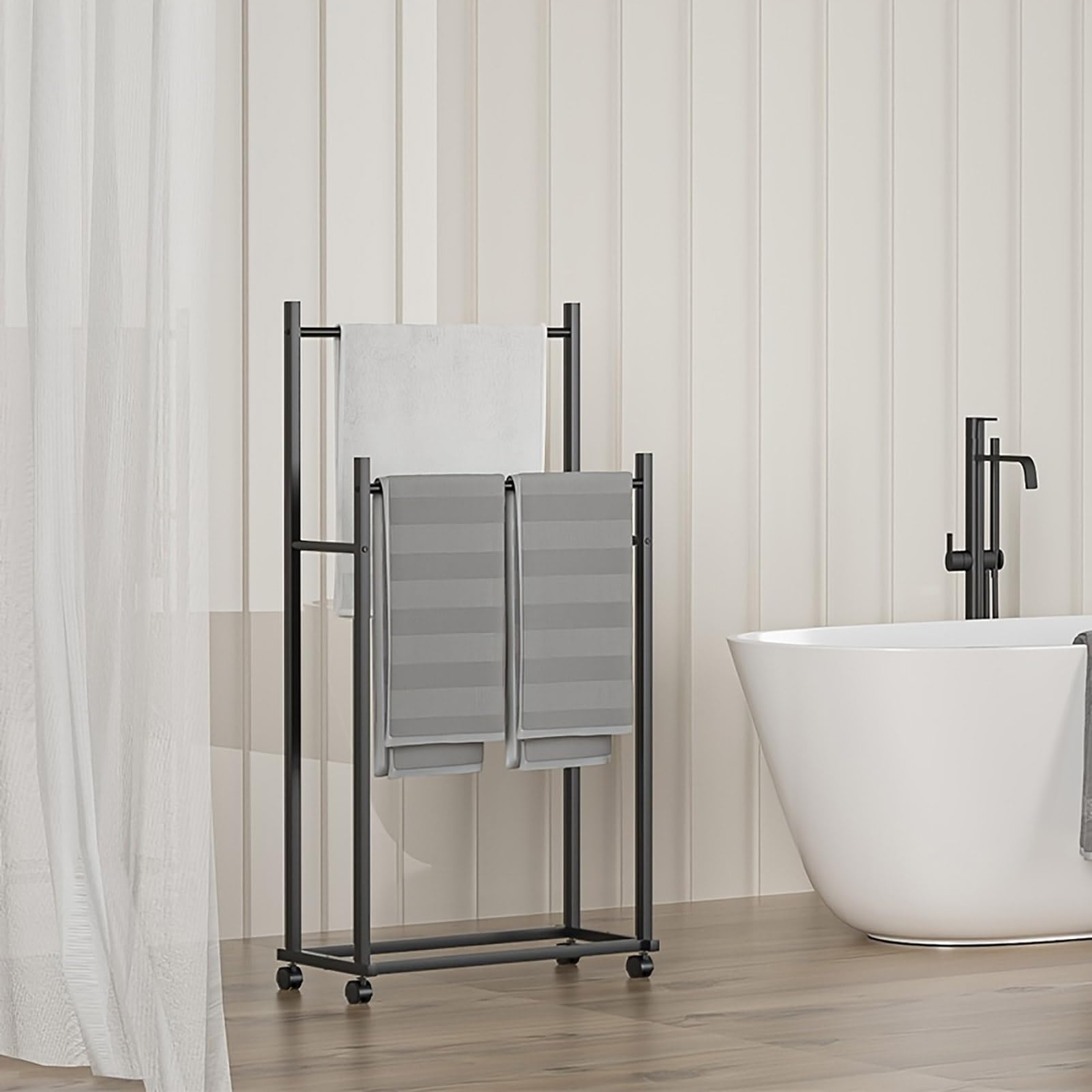 Toallero De Pie para Baño, Organizador De Baño De 2 Niveles, Manta De Almacenamiento, Estante para El Piso, Piscina, Soporte para Toallas De Metal para Exteriores, Estante De Secado