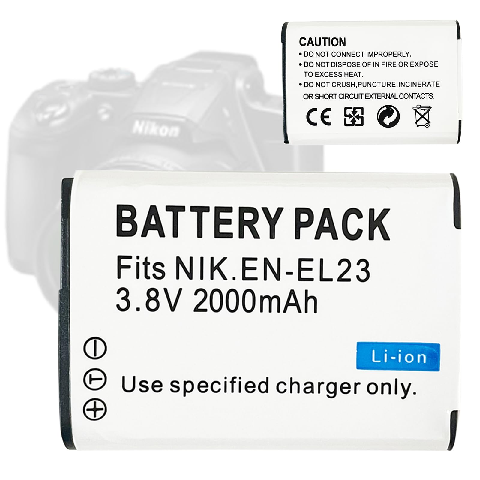 Batteria Compatibile Per Nikon EN-EL23 - 1850 MAh Per COOLPIX P600, P900, S810c