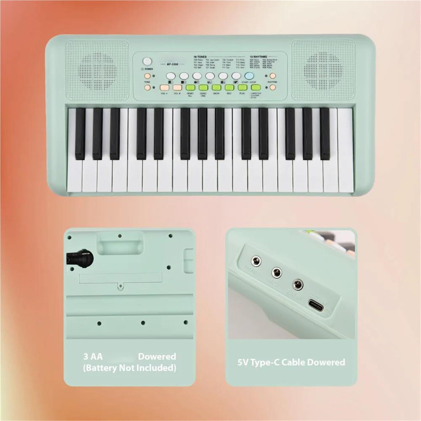 Pianino Elektroniczne Profesjonalne Pianino Elektroniczne Z 32 Klawiszami I Dwoma Głośnikami I Mikrofonem Przenośne Urządzenie Muzyczne(Light green)