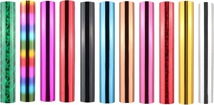 11PCS Heat Activated Foil,5mx15cm/ 16.4 feet x 5.9 inch Hot Foil Roll Heat Activated Foil Foil,Foil Transfer Sheets for Heat Foil Pen Transfer Foil Roll Craft 11 Colors Together