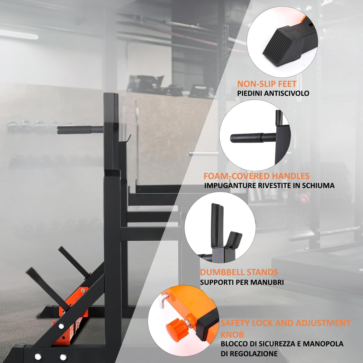 FFitness Squat Rack Regolabile Doppio Supporto per Bilanciere Multifunzione Rastrelliera Pesi in Acciaio Panca Stand con Portadischi