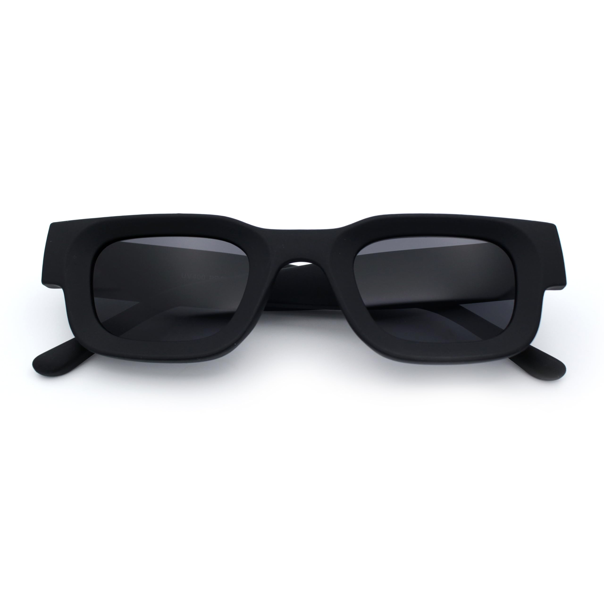 Small Thick Beveled Horn Rim Rectangle Plastic Mod Fashion Sunglasses