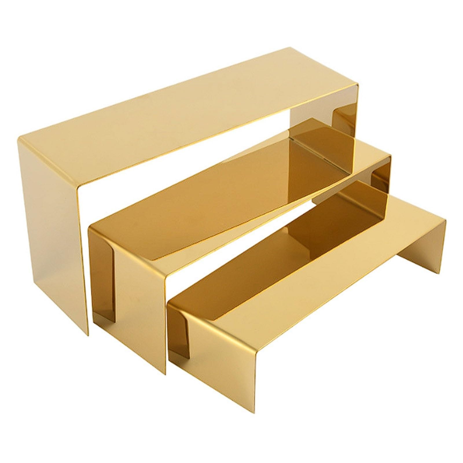 WxuuLTGJR 3Pcs Jewelry Display Stand U-Shaped Jewelry Easel Holder Stainless Steel Shoes Tower Organizer Rack Stackable Placement Props(Gold)