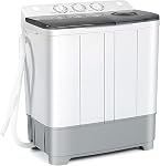 COSTWAY Portable Washing Machine, Twin Tub 22Lbs Capacity, Compact Washer(13.2Lbs) and Spinner(8.8Lbs) with Control Knobs, Built-in Drain Pump, Semi-Automatic Laundry washer for Apartment, RV (Grey)