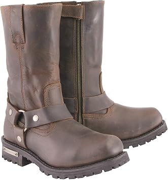 Milwaukee Leather Men's Classic 11-Inch Dark Brown Leather Harness Square Toe Motorcycle Boots MBM9062-7