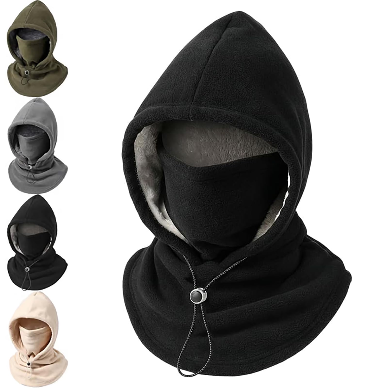 3-in-1 Winter Fleece Hood Mask,Windproof Balaclava for Skiing. | Soft Fleece-Lined Hood,Face Mask & Neck Warmer,Adjustable Drawstring,Unisex for Skiing,Cycling & Hiking.
