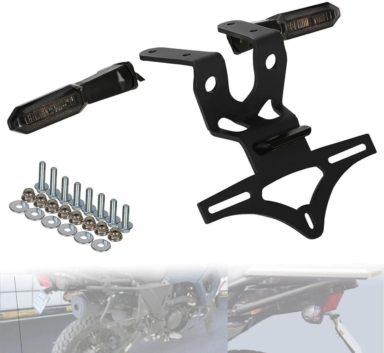 KLR650 Fender Eliminator Kit with LED Turn Signals, Motorcycle Accessories Rear Tail Tidy License Plate Holder Bracket with LED Light Compatible with Gen3 KLR 650 2022 2023 2024 2025 2026 (Smoke)