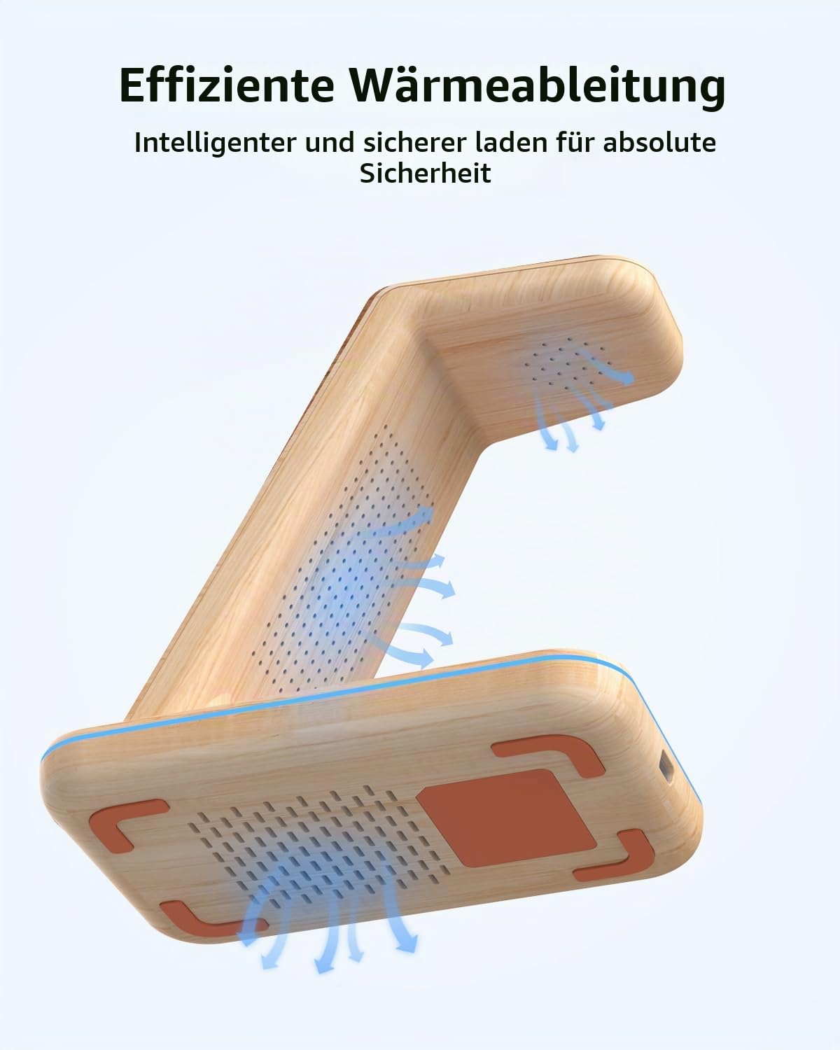 JoyGeek 3 in 1 Kabelloses Ladegerät, Wireless Charger für i Phone 17/16/15/14/13/12/11/X, Induktive Handy Ladestation für iWatch 11/10/9/Ultra/SE/8/7/6/5/4, für AirPods 4/2/3/Pro, Bamboo