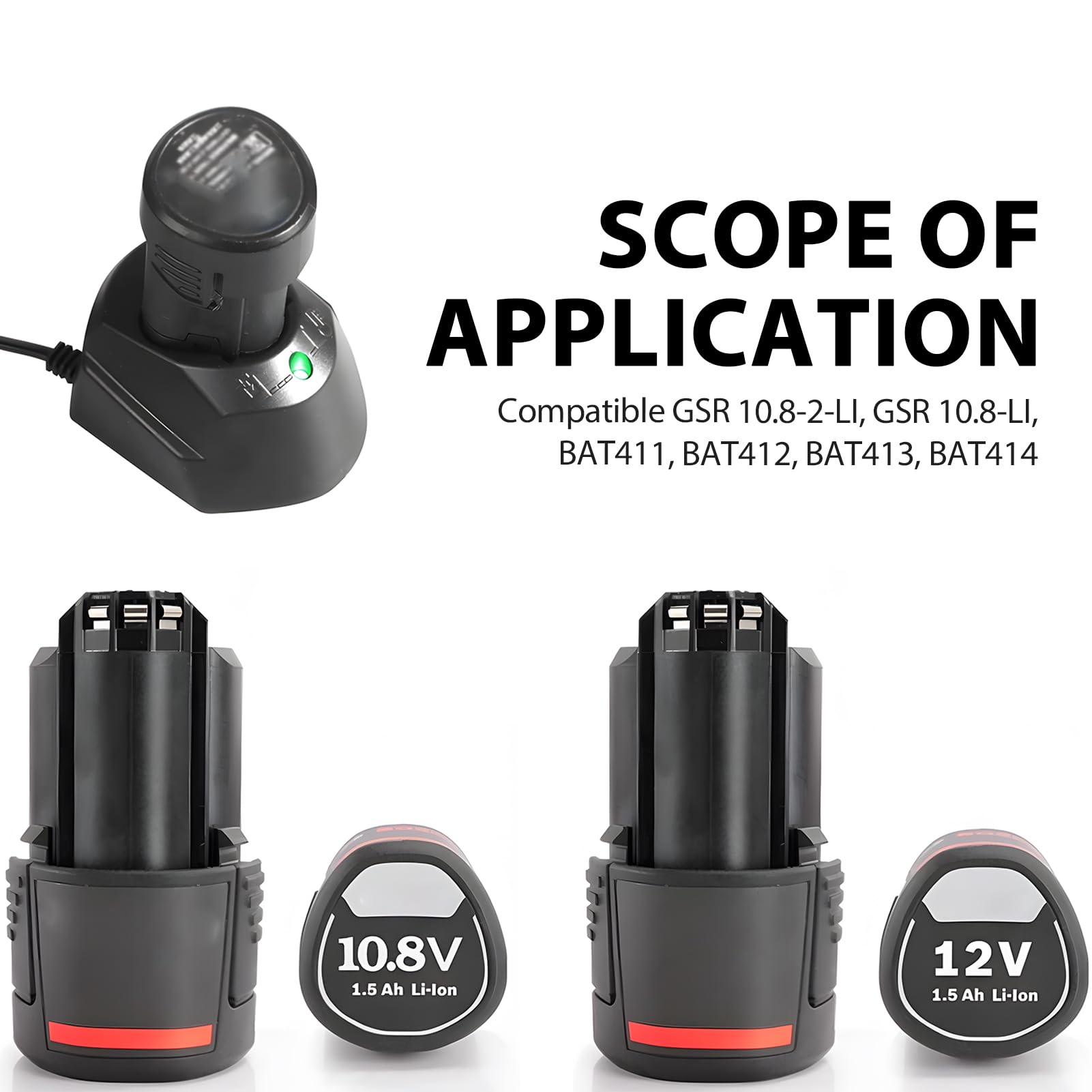 12V Li-ion Ladegerät für Bosch 10.8V-12V AL1115CV, Ladegerät Akkus Schnellladegerät Kompatibel mit Bosch BAT411 BAT412 BAT413, Plug-and-Play