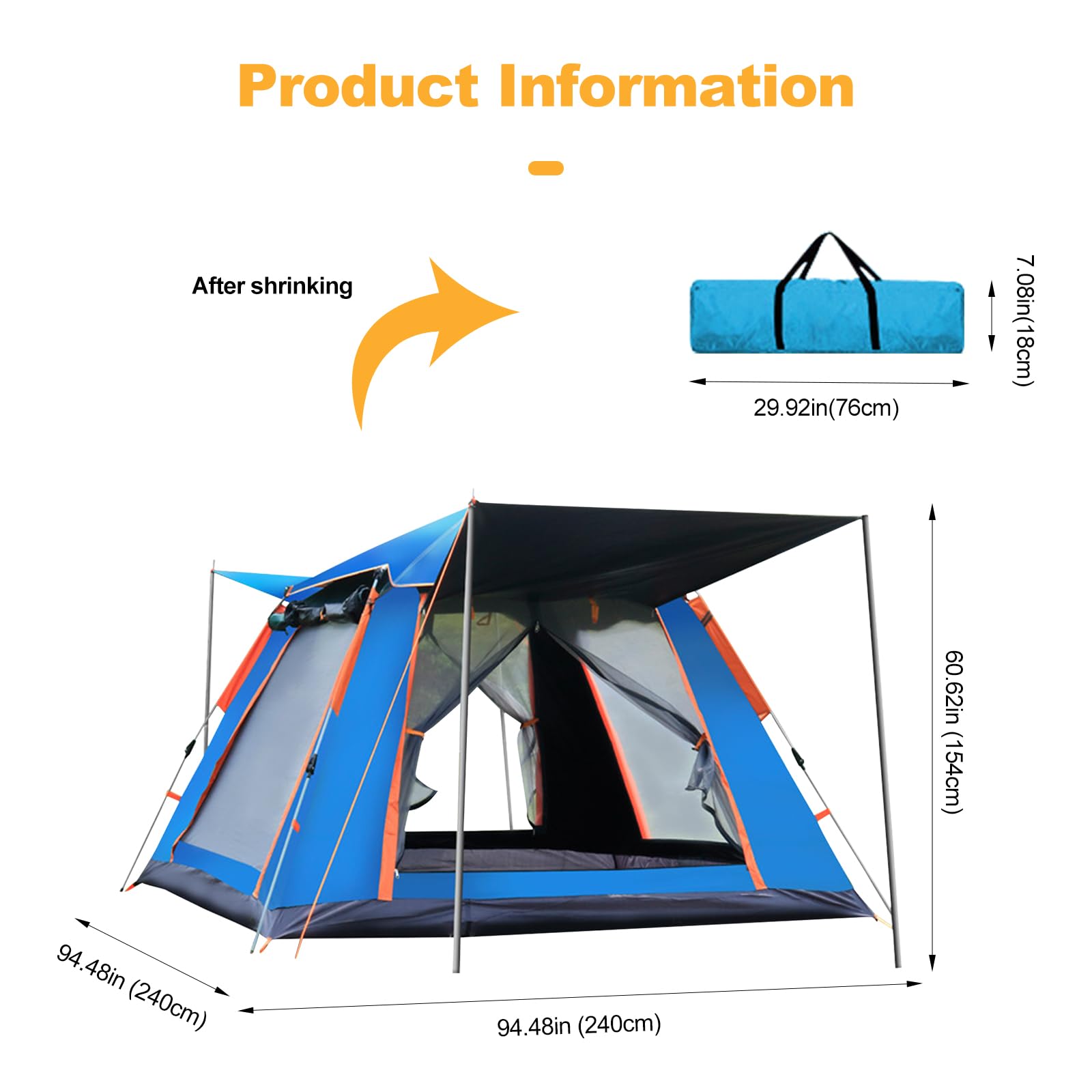 Ergocar - wodoodporny lekki namiot outdoorowy typu Pop Up dla 3-4 osób, ochrona przed słońcem, szybkie rozkładanie namiotu kopułowego, na kemping, wędrówki z plecakiem, wędrówki i inne zajęcia na świeżym powietrzu