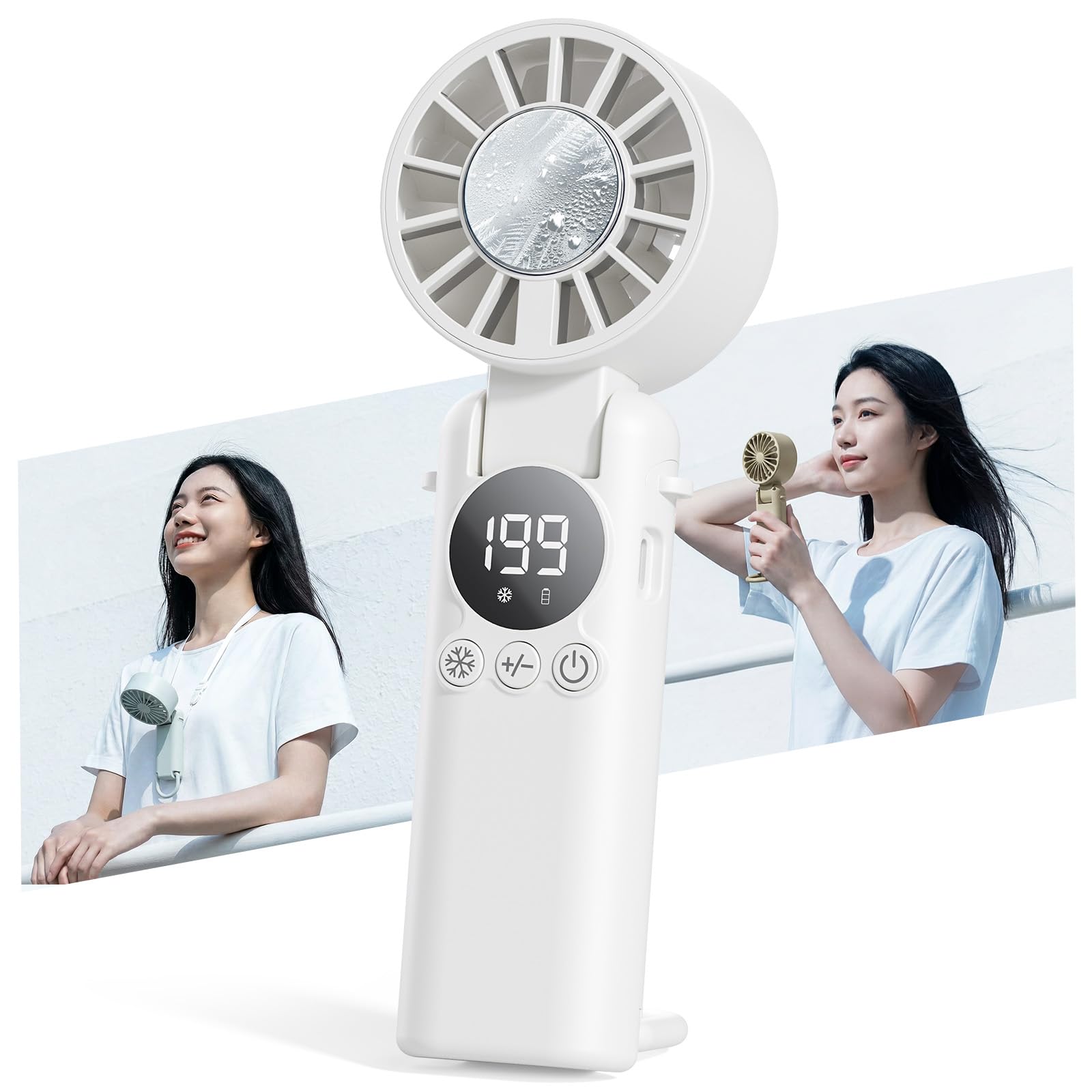 HAGOOGI ハンディファン 冷却プレート 【瞬間冷却-28℃&極静音設計】 手持ち扇風機 199段階風量調整 強力 6000mAh大容量 最大16H稼働 静音 20dB 携帯扇風機 卓上/首掛け/手持ち/冷却 4Way 折り畳み式 LEDディスプレイ 小型 軽量 熱中症対策 持ち運び便利 アウトドア プレゼント (ホワイト)