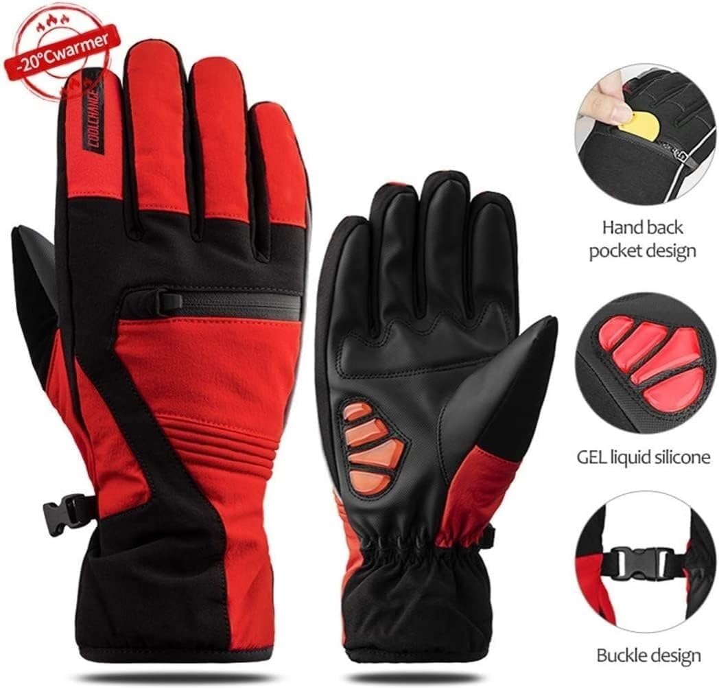 Gants de Moto Gants VTT Gant Hommes Cyclisme Hiver Chaud Imperméable Moto Gants Vélo Vélo Antichoc Gant Velo (Color : Rot, Size : Large)