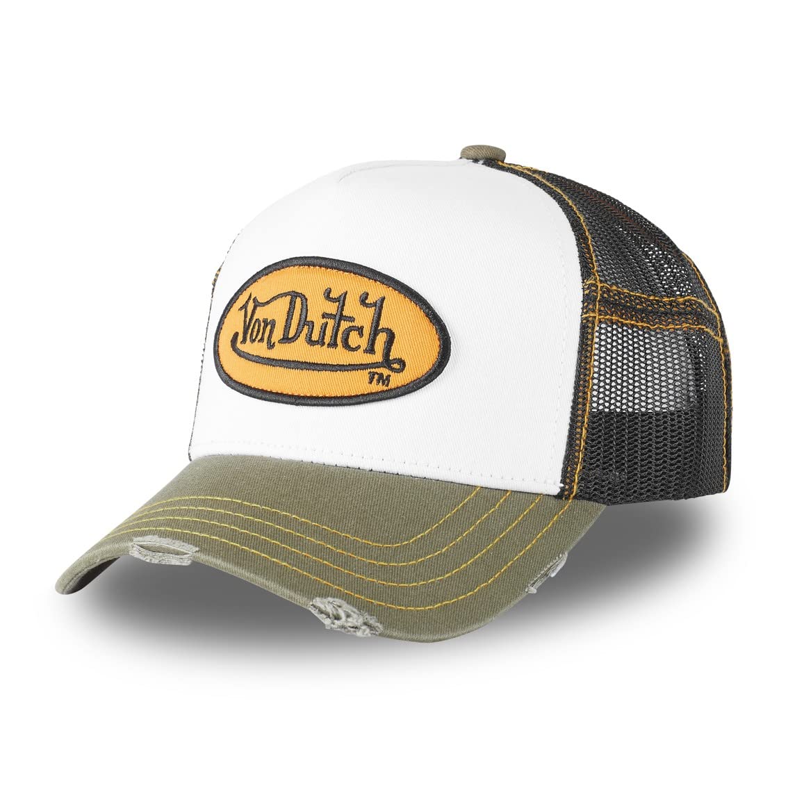 Von Dutch Gorra Trucker DistressedDutch Mujer/​Hombre - de Baseball Malla Beisbol Snapback, con Visera, Visera Verano/​Invierno Primavera Verano Otoño Invierno - Talla única Caqui