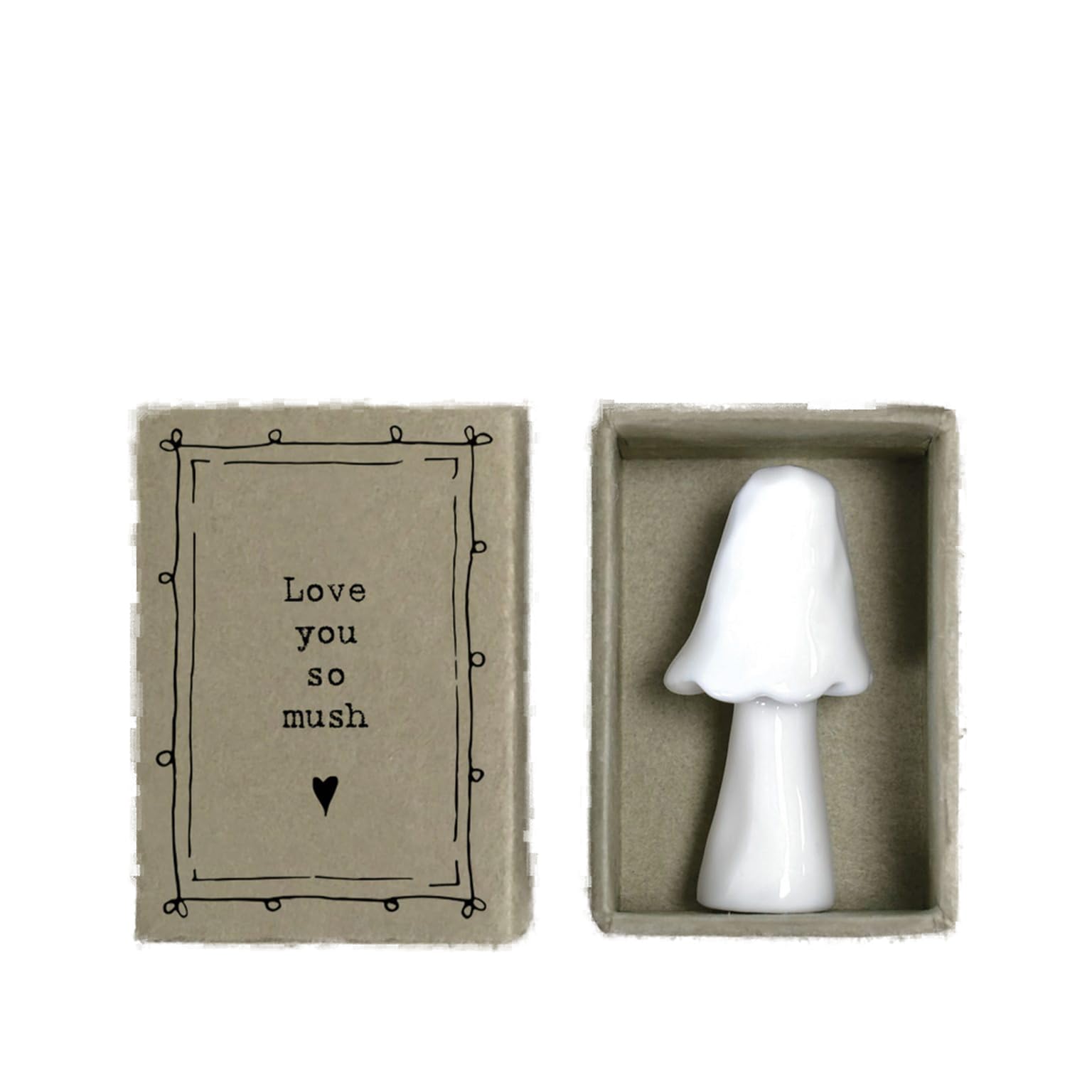East Of India White Matchbox- Porcelain Mushroom 'Love You So Mush' Sentimental Porcelain Gift