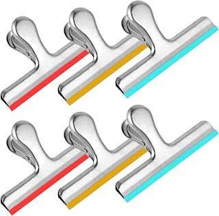 HOUSEAGAIN 6 Pack Silicone-Covered Stainless Steel Chip Bag Clips - Color Coded, Sharp Edge Free, Airtight Seal for Food Bags, Heavy Duty 5 Inch Kitchen Office Clips