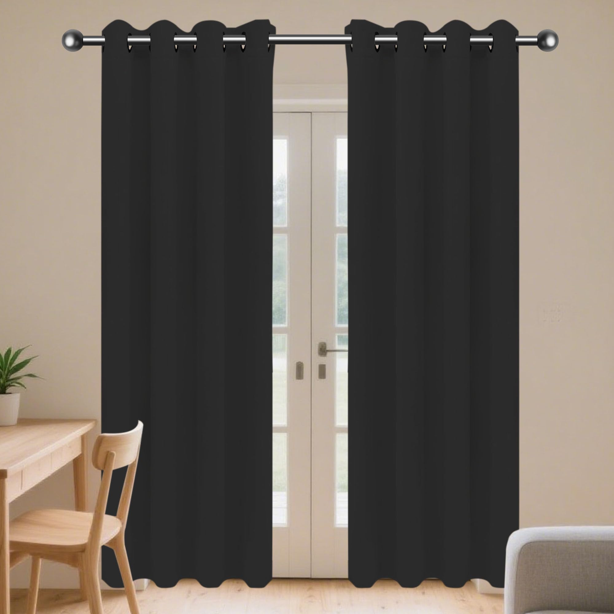 Rideaux 240 x 190 cm Thermique Isolant Anti Froid Chaleur Rideaux Opaques pour Chambre à Coucher Design Moderne à Oeillets, Plusieurs Tailles pour Chambre Adulte Salon, Noir
