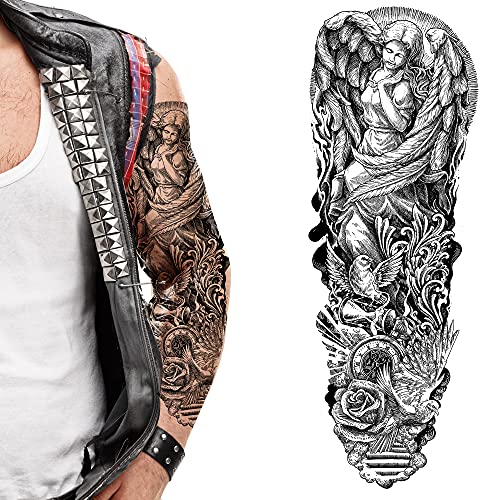 Tatodays tatuaggio temporaneo braccio completo angelo colomba bastone su body art trasferimento halloween adulto adesivo temporaneo motociclista rocker punk anni '80 angelo colomba paradiso tribale