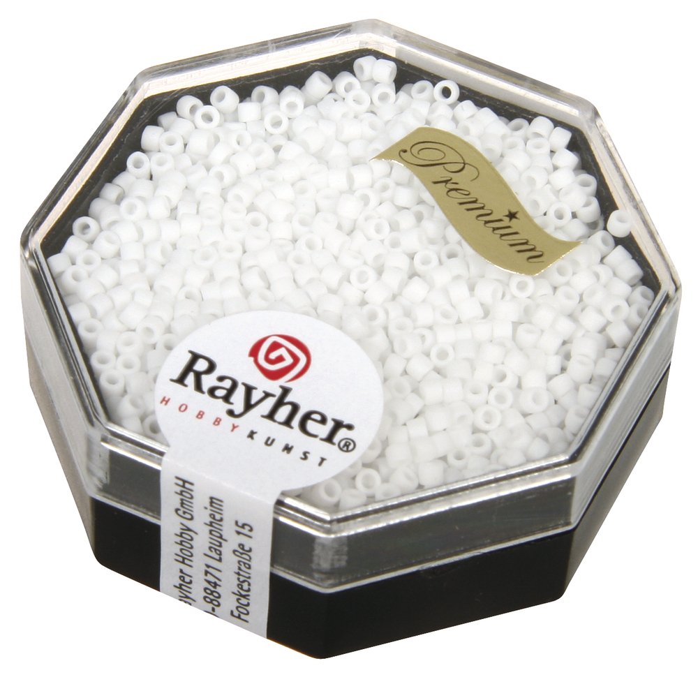 Rayher Snow White Delica Seed Beads, Miyuki Seed Beads, Opaque, Matt, 1.6 Mm Diameter, 6 G Tub, Beads For Threading, Small Glass Beads, 14764100