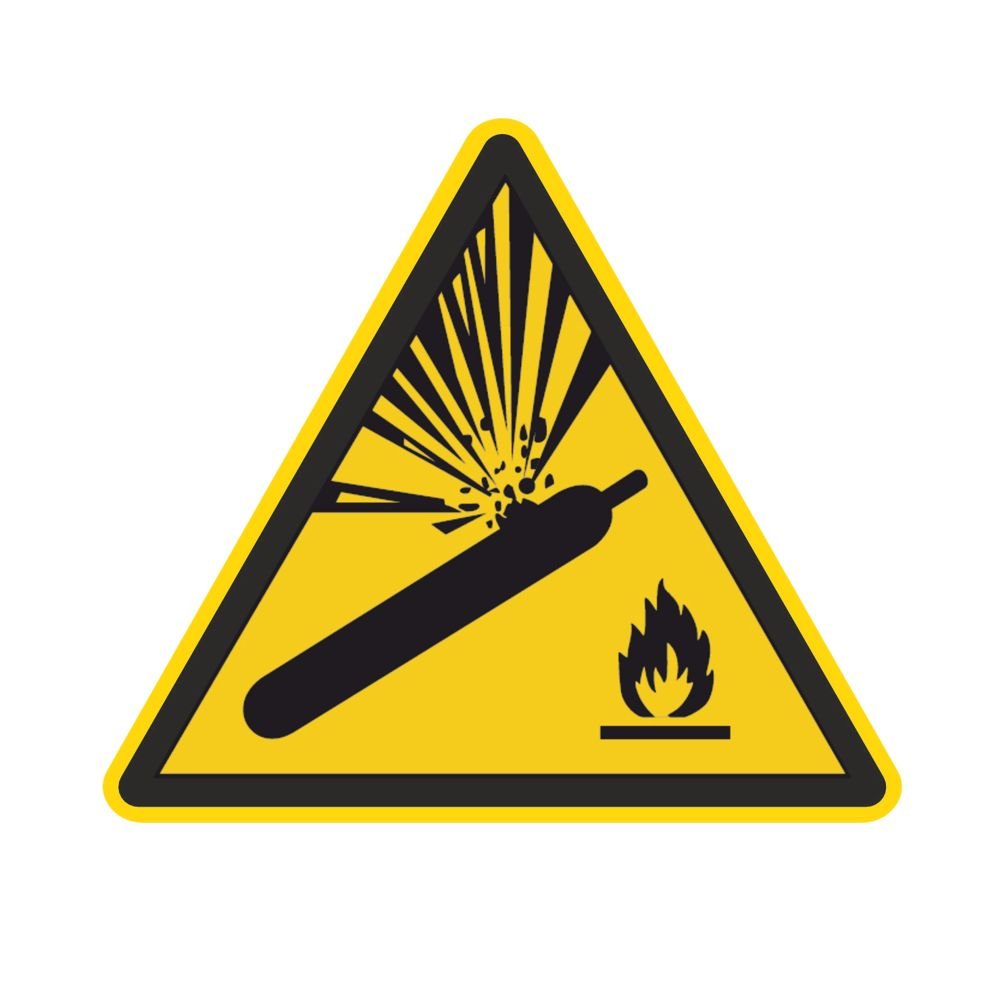 Señales de advertencia W029 – Advertencia sobre bombonas de gas – Pegatinas de lámina – 100 mm – 250 unidades