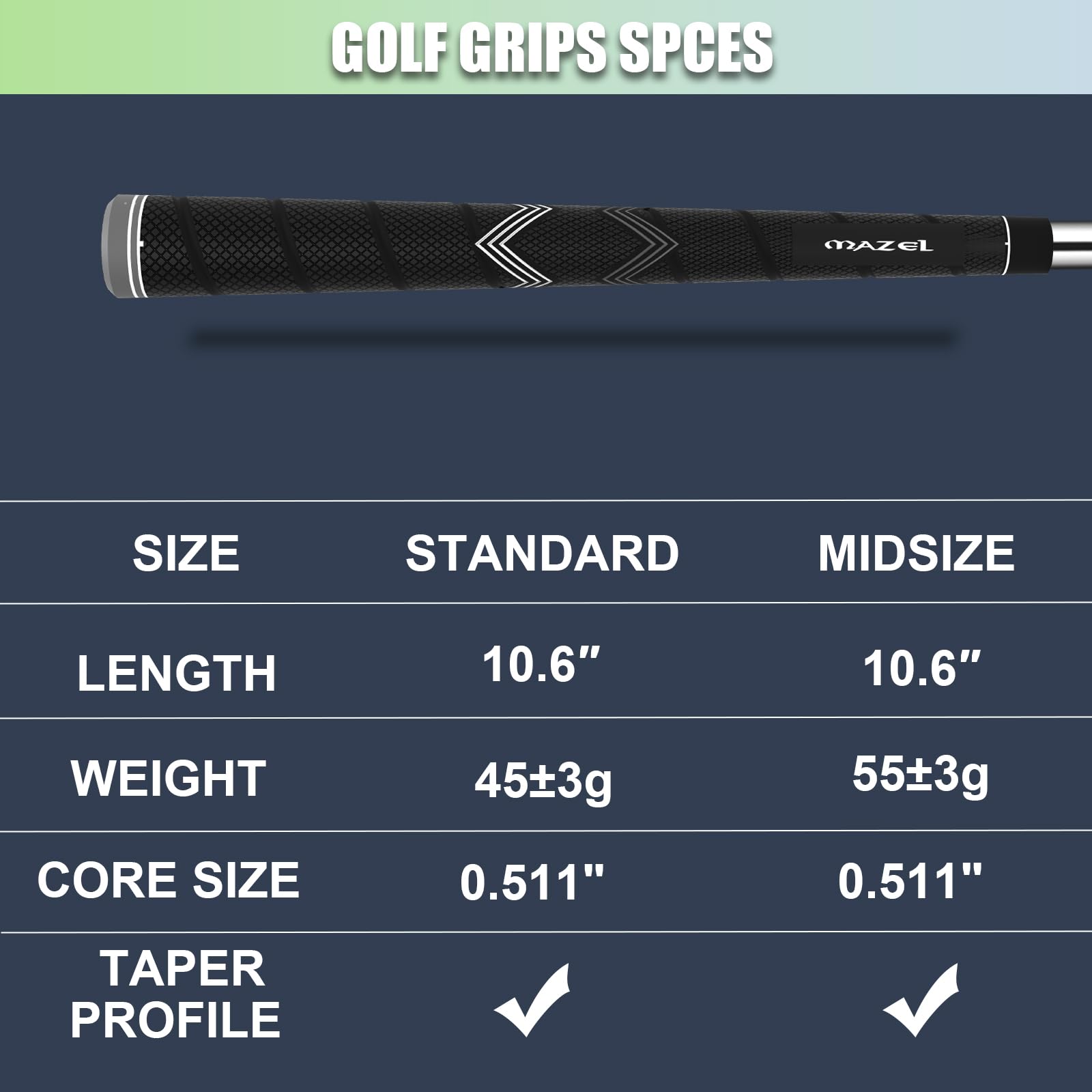 MAZEL Empuñaduras de palo de golf para hombre, paquete de 10 unidades, antideslizantes, microtextura, de alto rendimiento, tamaño mediano/estándar, opción de 5 colores