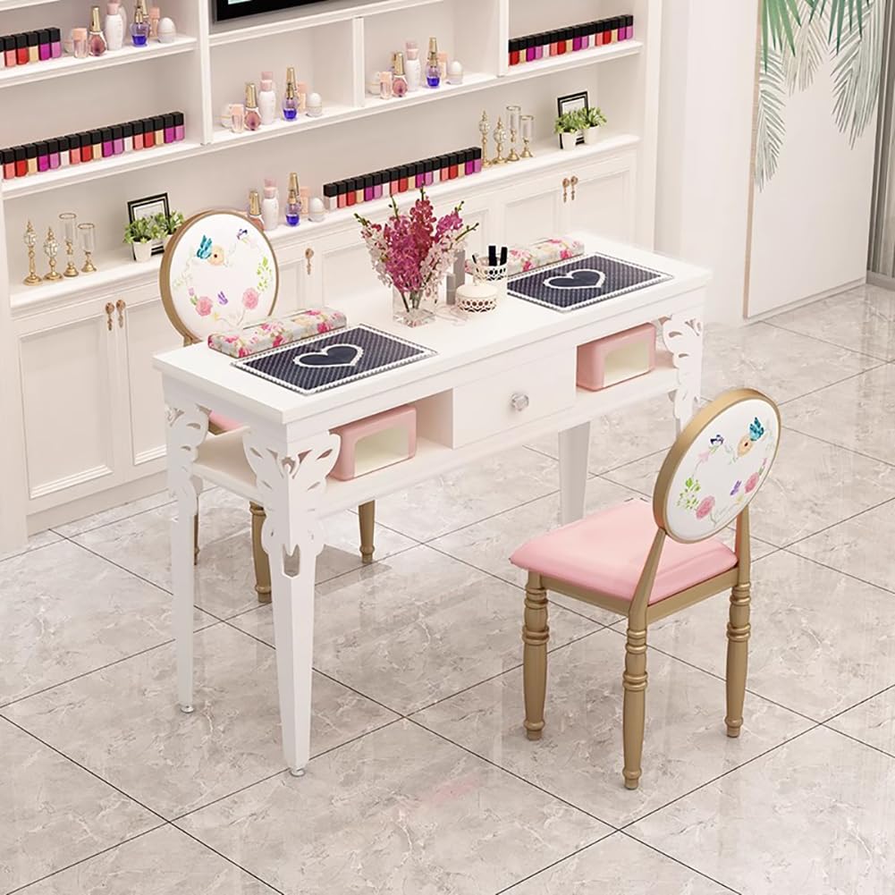 Stół do manicure w stylu europejskim, stół do manicure z otwartymi półkami i szufladą, stanowisko do pielęgnacji paznokci, wyposażenie salonu kosmetycznego, metalowa rama,160cm